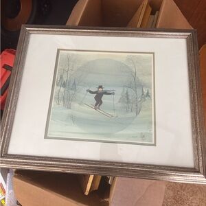 P. Buckley Moss Framed matted FLYING HIGH skiing  110/1000 Print with COA